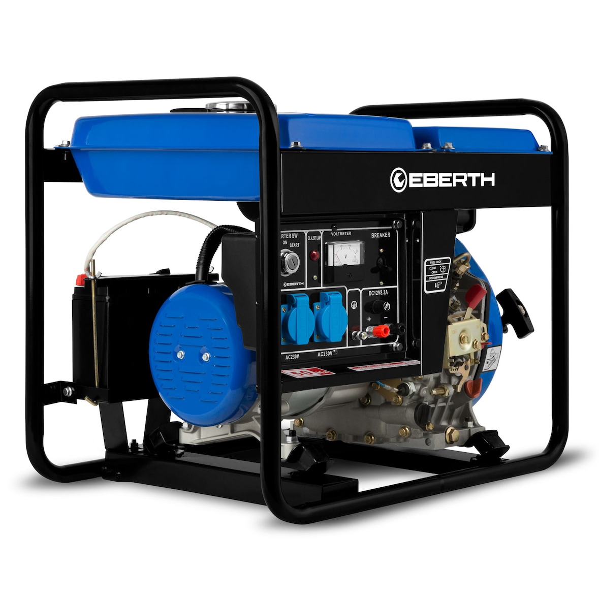 EBERTH 5,7 PS Stromerzeuger mit 3000 W Leistung 1-Phase, Diesel Stromerzeuger GG1-ERD3000E-1 mit 2x 230V und 1x 12V