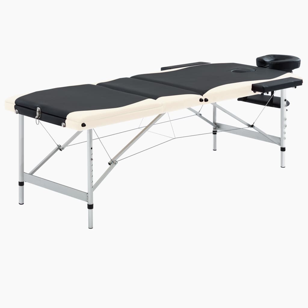 Helloshop26 - Klappbare Massageliege 3-teilig Edelstahl schwarz und beige 02_0001821