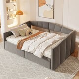 thumbnail of Multifunktionales Schlafsofa 140 x 200 cm Grau, Ausziehbett, Polstersofa mit Hydraulik-Stauraum, Samtstoff, Lattenrost, platzsparendes Sofa-Bett