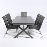 thumbnail of Conjunto de exterior, Mesa jardín extensible 215/295 cm y 8 sillones apilables con respaldo de 98 cm, Aluminio color antracita, 8 plazas