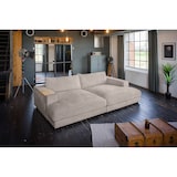 thumbnail of KAWOLA Sofá extra ancho MADELINE con bandeja de madera natural para reposabrazos Cord taupe