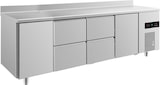 thumbnail of Gastro Kühltisch 2 Türen links&rechts 4 Schubladen mittig Umluftkühlung Aufkantung, 2330x700x850mm -2/+8°C  632l