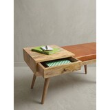 thumbnail of Sitzbank Ziegenleder / Massivholz Bank 100x52x38 cm im Retro Stil, Flur Polsterbank mit Stauraum, Gepolsterte Lederbank Aufbewahrung Braun, Kleine