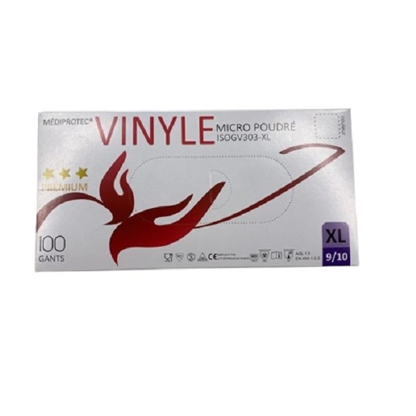 Gant vinyle micro-poudre mediprotec tres large taille 9/10 PROMOSAC