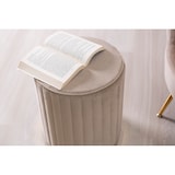 thumbnail of Poef van gewatteerd fluweel met verchroomde basis, ⌀36 cm, voor interieur/slaapkamer/woonkamer/hal – Ruby–Beige/Zilver