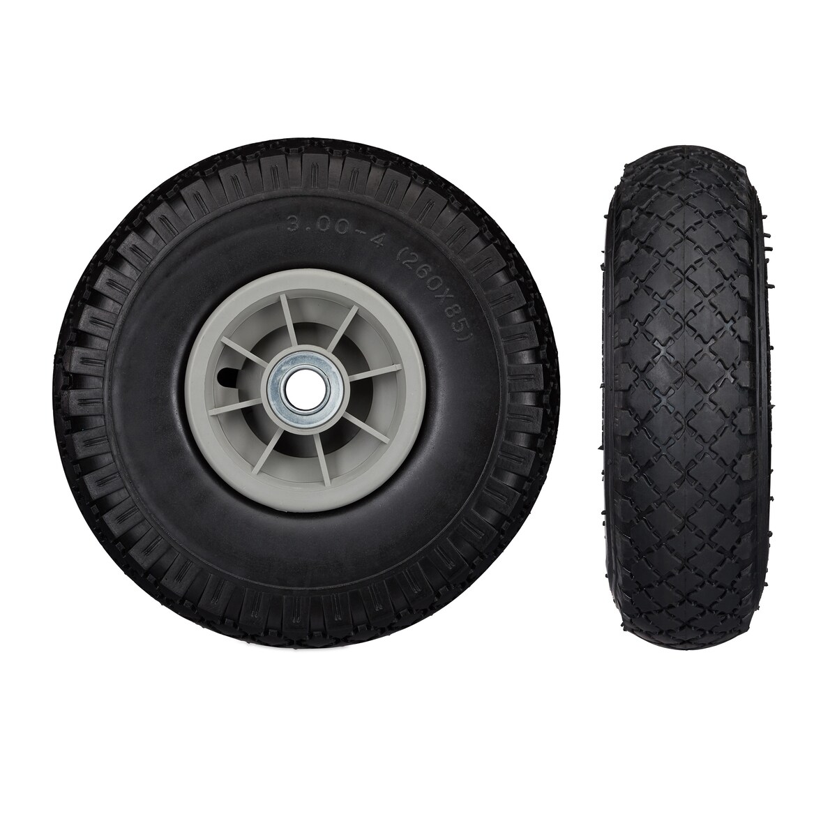 Relaxdays 2x Sackkarrenrad, pannensichere Vollgummireifen, 3.00-4 Zoll, 20mm Achse, bis 80 kg, 260 x 85 mm, schwarz-grau