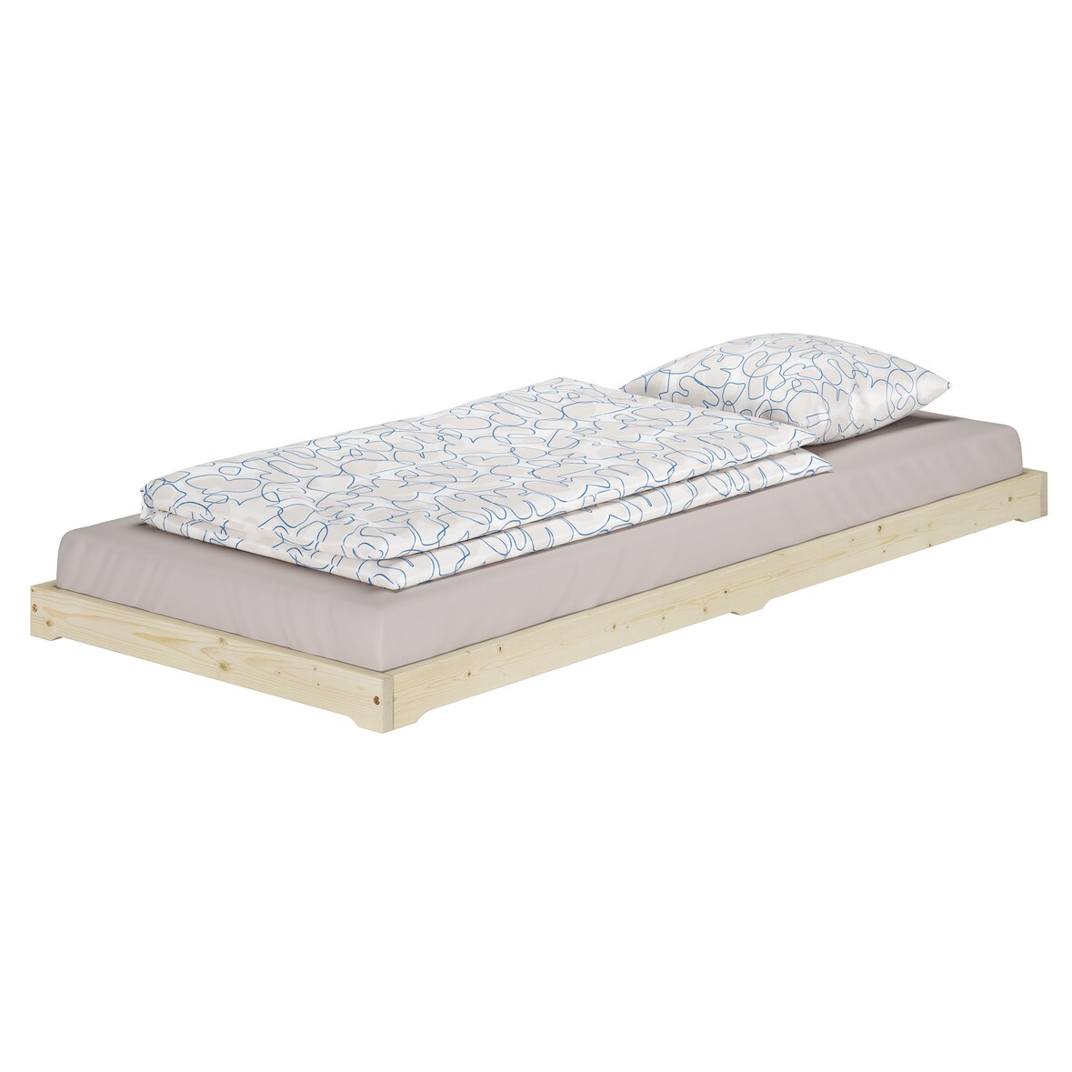 Einzelbett Niedrigbett unbehandeltes Holz 90x200 Fichte Tanne V-60.47N-09 ohne Zubehör