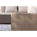 thumbnail of Set pranzo da giardino in polirattan con divano angolare, 3 pouf e tavolo regolabile 144x64 cm, design elegante per giardino e terrazzo - NOTO