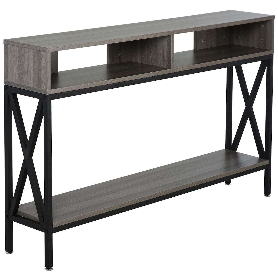 Mueble Recibidor Mesa de Consola Estrecha con Estante Inferior y 2 Compartimentos Abiertos para Entrada Pasillo Salón 120x23,5x75 cm Gris Veteado