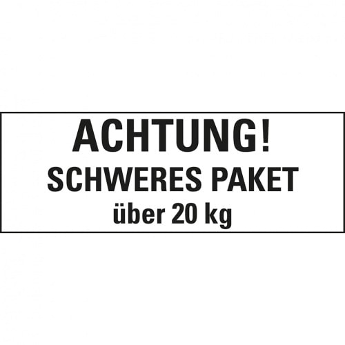 Aufkleber I Hinweisetikett SCHWERES PAKET über 20kg, weiß, Haftpapier, permanent, 147x50mm, 250/Rolle