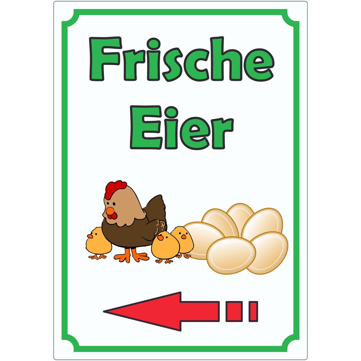 Werbeaufkleber Eier mit Pfeil links Aufkleber Hochkant A5 (148x210mm)