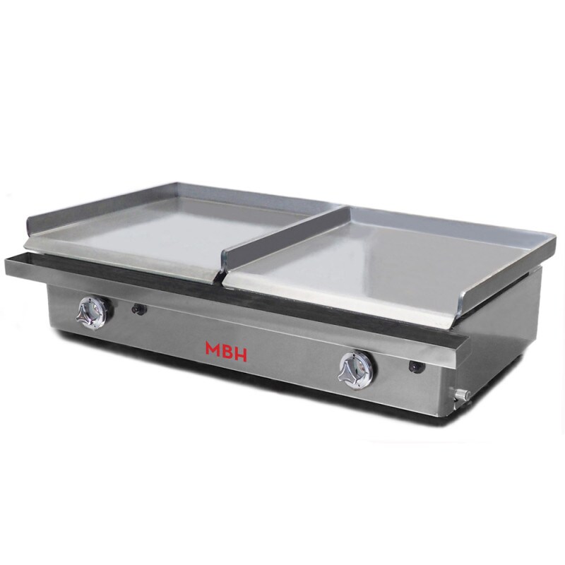 MBH - Gasgrill Bratplatte 400x400+400x400 mm wirtschaftlich für die Gastronomie. Zwei-Zonen Fry Top aus laminiertem Stahl für Bar und Restaurant.