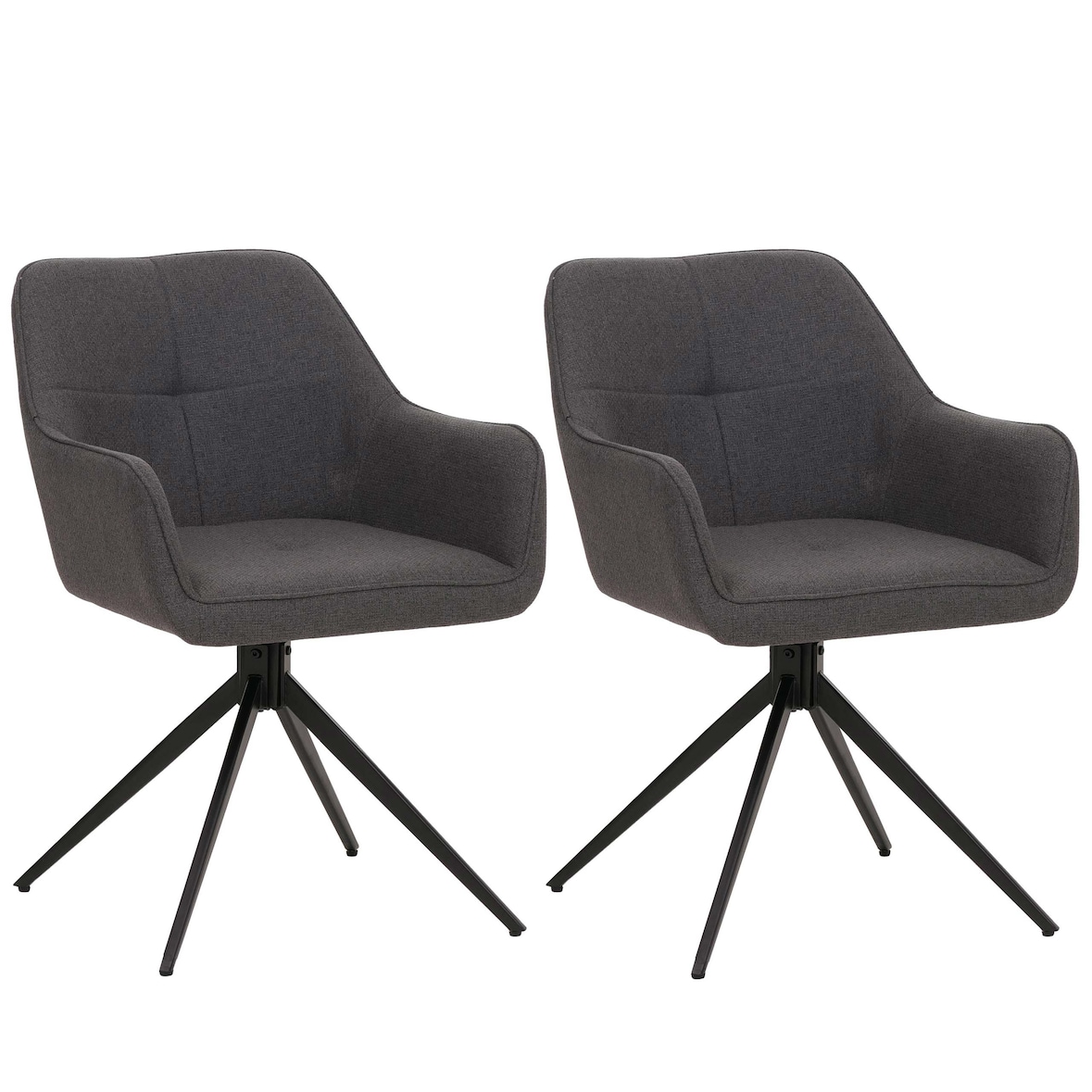 2er-Set Esszimmerstuhl HWC-O47, Küchenstuhl Armlehne, drehbar Auto-Return, Stoff/Textil (270g/m²) ~ grau
