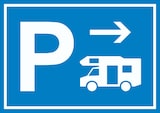 thumbnail of Wohnmobil Parkplatz Schild mit Richtungspfeil rechts waagerecht A4 Rückseite selbstklebend