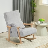 thumbnail of HOMCOM mecedora moderna silla mecedora con patas y reposabrazos de madera de caucho cojín lumbar y bolsillo mecedora para lactancia carga 120 kg gris