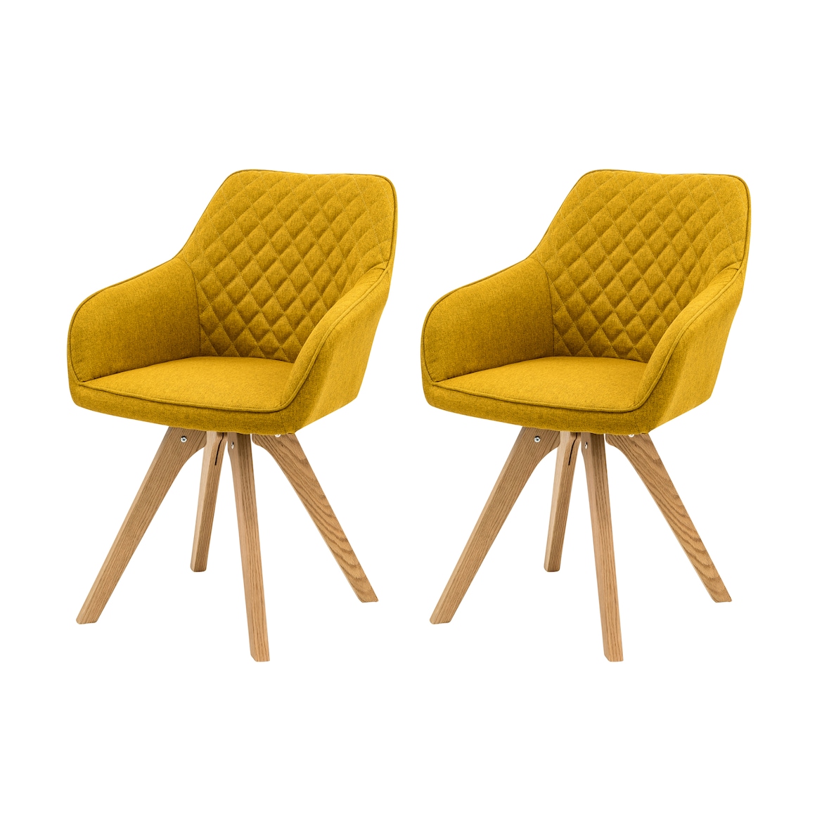 SalesFever Ensemble de 2 chaises rembourrées avec accoudoirs|Housse textile|Cadre chêne massif|Matelassage losanges dans la zone arrière|jaune curry