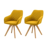 thumbnail of SalesFever Ensemble de 2 chaises rembourrées avec accoudoirs|Housse textile|Cadre chêne massif|Matelassage losanges dans la zone arrière|jaune curry
