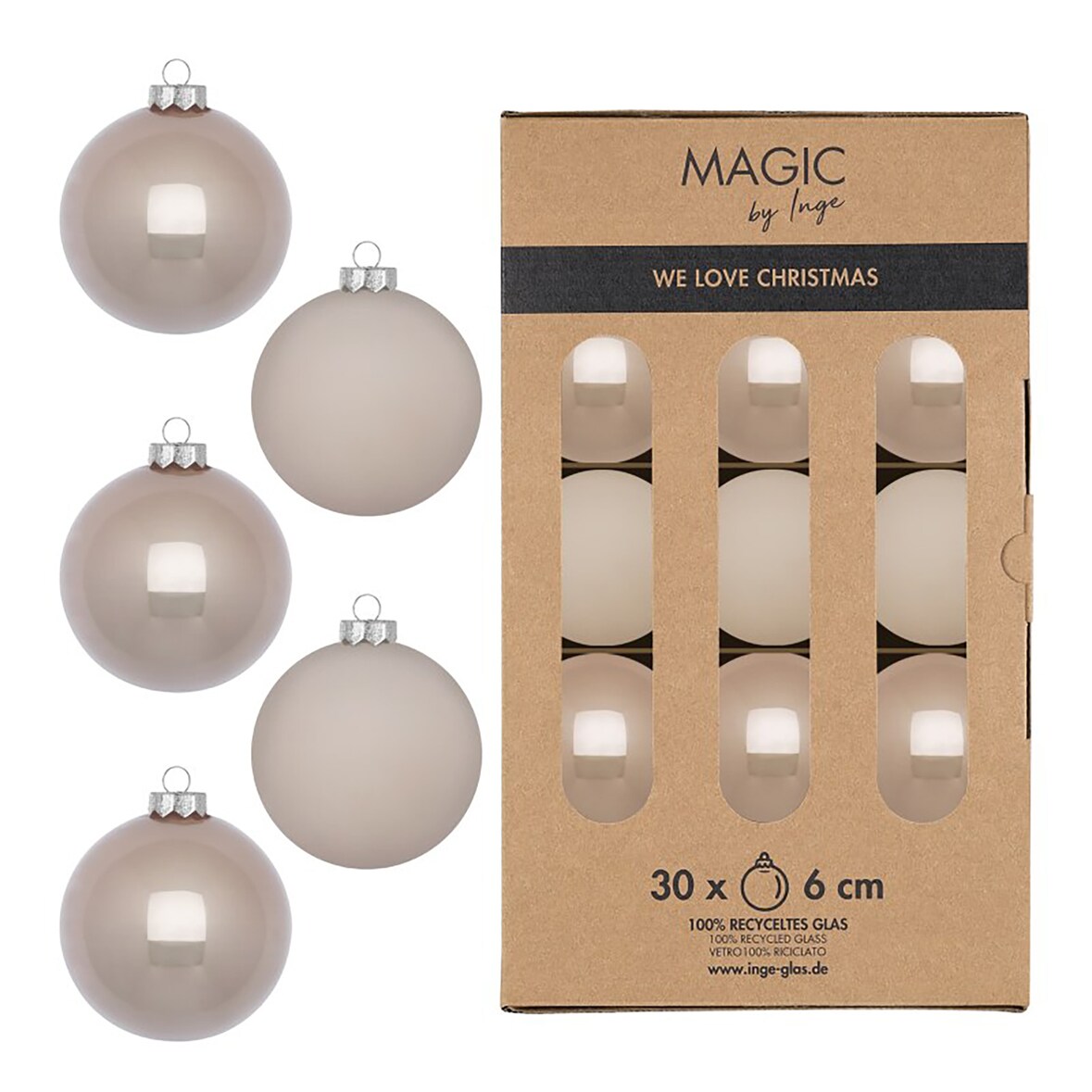 30 Weihnachtskugeln Glas 6cm matt & glänzend Christbaumkugeln Weihnachtsbaumkugeln Weihnachten Christbaumschmuck Weihnachtsbaumschmuck Taupe