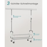 thumbnail of Schwerlast Kleiderständer auf Rollen bis 200 kg, mit Ablage und Haken, Garderobenständer, ausziehbare Kleiderstange, verstellbare Höhe, silbern