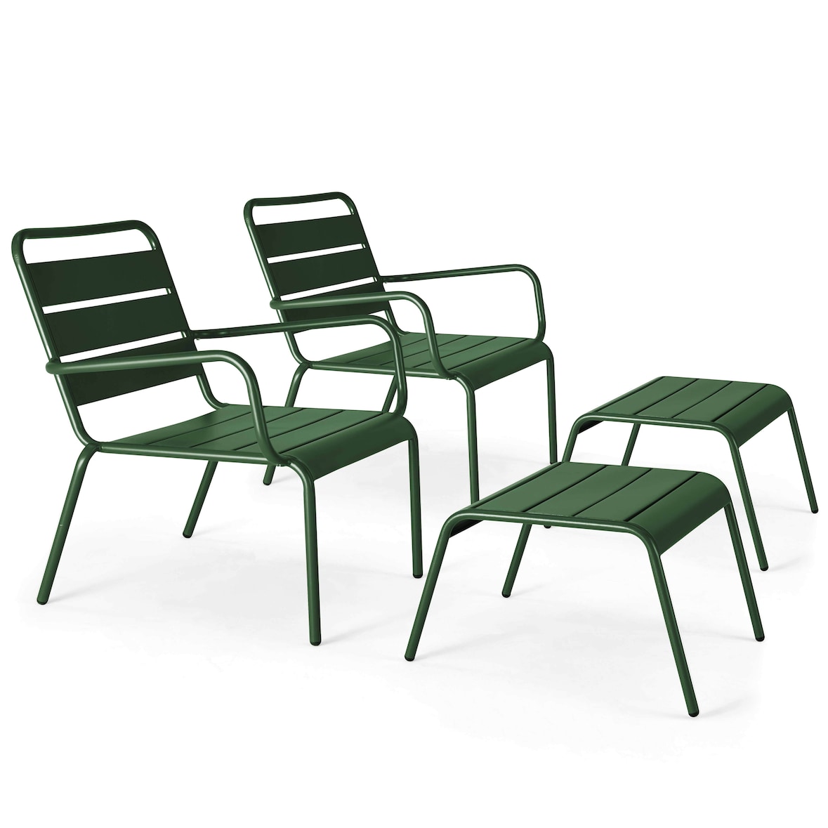 Oviala Set di 2 poltrone relax con poggiapiedi in metallo Verde Bosco