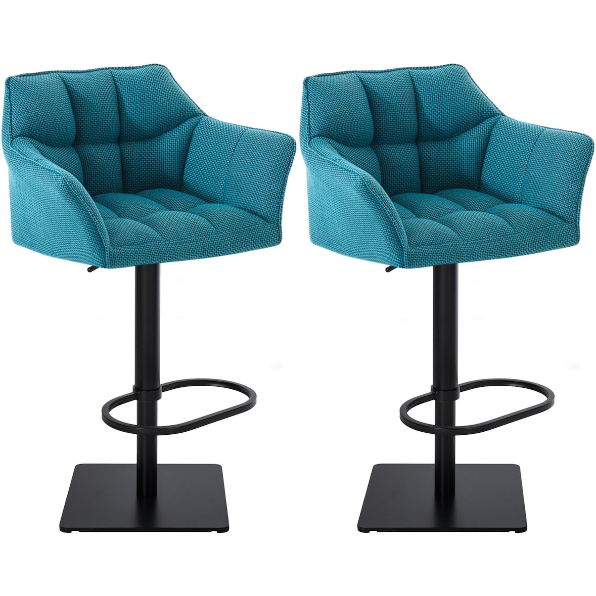 Lot de 2 tabourets de bar Damaso en tissu Noir/Turquoise