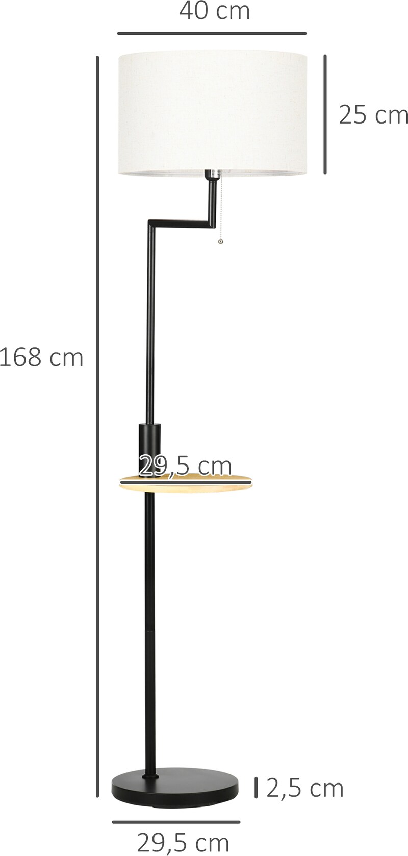 Ein schwarzer Stehlampe mit einem weißen Lampenschirm.
