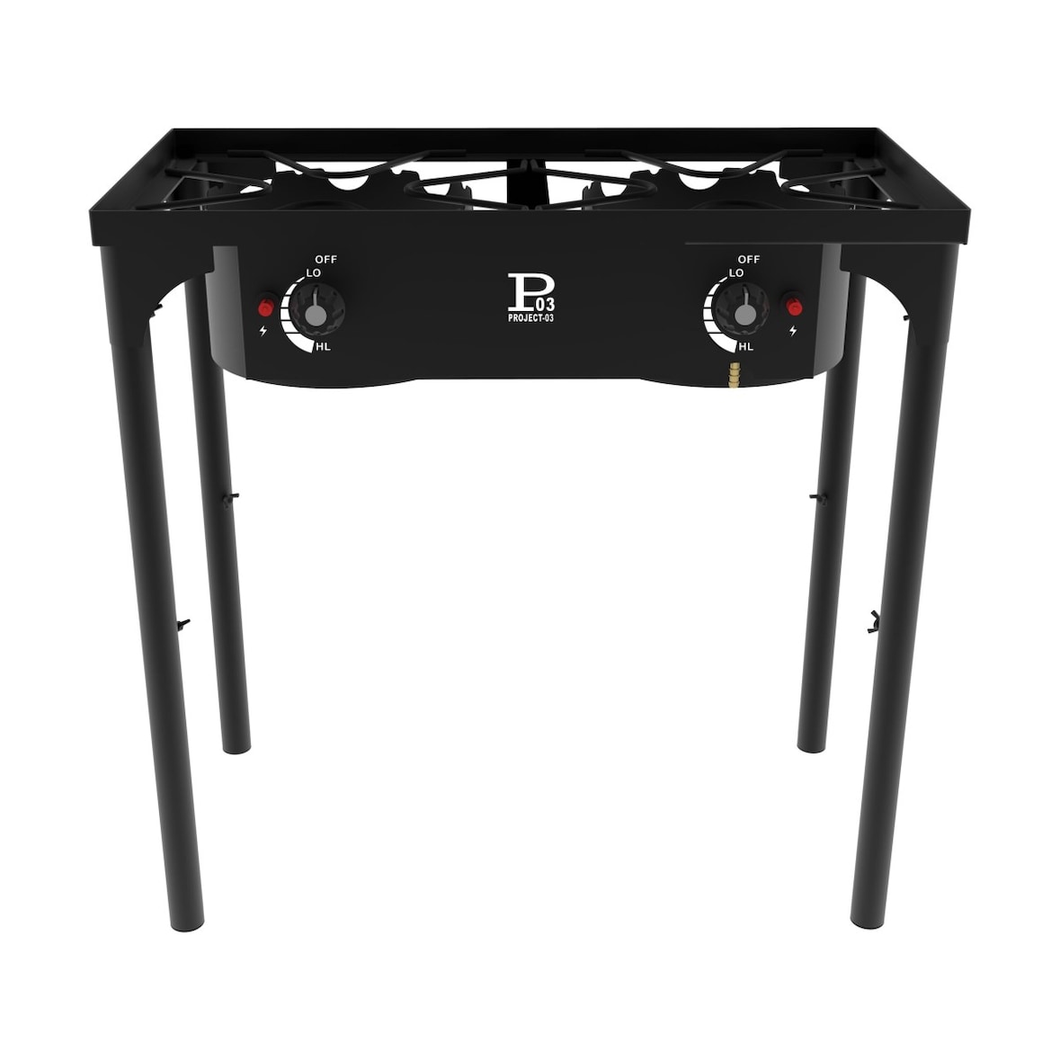 Gasfornuis 2 Branders 9KW 4 Voeten Gietijzeren Branders Verstelbaar in 3 Hoogtes - Buitenkeuken 74,5 x 40 x H80cm Piëzo Ontsteking