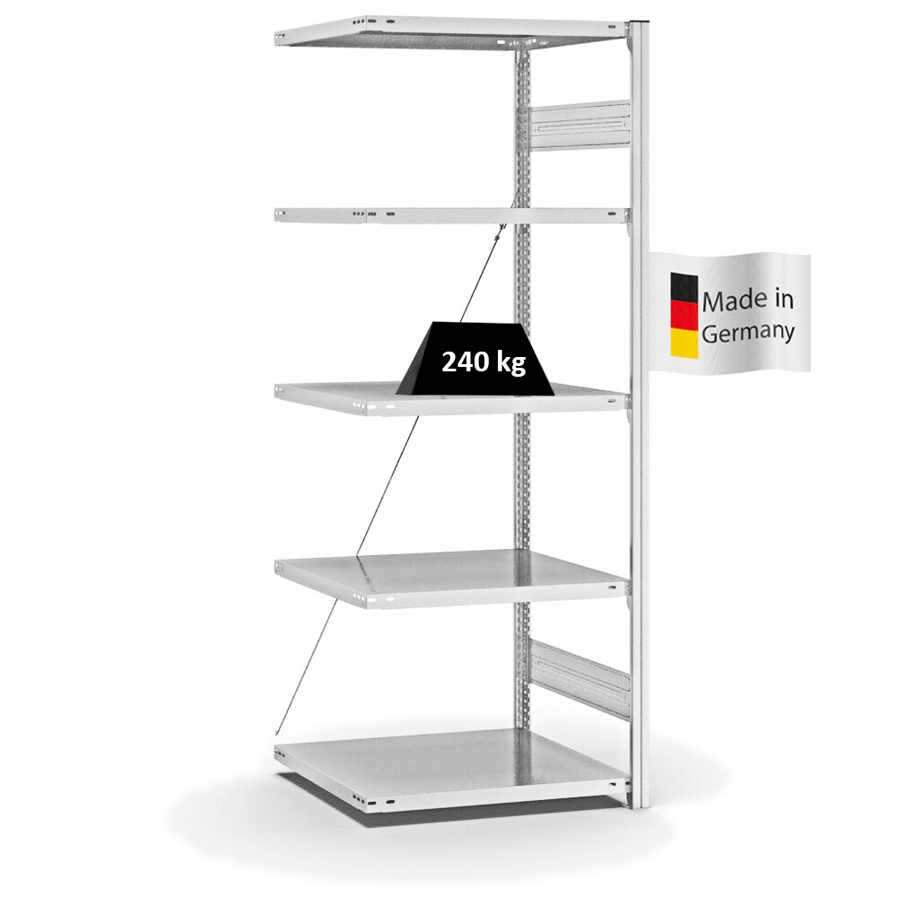 PROREGAL Fachbodenregal Stecksystem | Anbauregal | HxBxT 200x75x60cm | 5 Ebenen | Fachlast 240 kg | Einseitig nutzbar | Lichtgrau