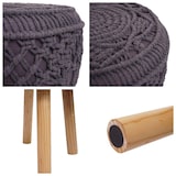 thumbnail of Taburete HWC-J43, taburete de punto escabel, 45x41cm redondo macramé/tejido/textil ~ gris oscuro