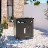 thumbnail of Cocina metálica exterior con 2 módulos de fregadero y horno de pizza