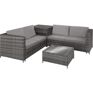 tectake Conjunto de móveis de rattan SIENA, componentes agrupáveis, almofadas removíveis, estrutura aço, 140x75x65,5 cm, cinzento/cinzento claro