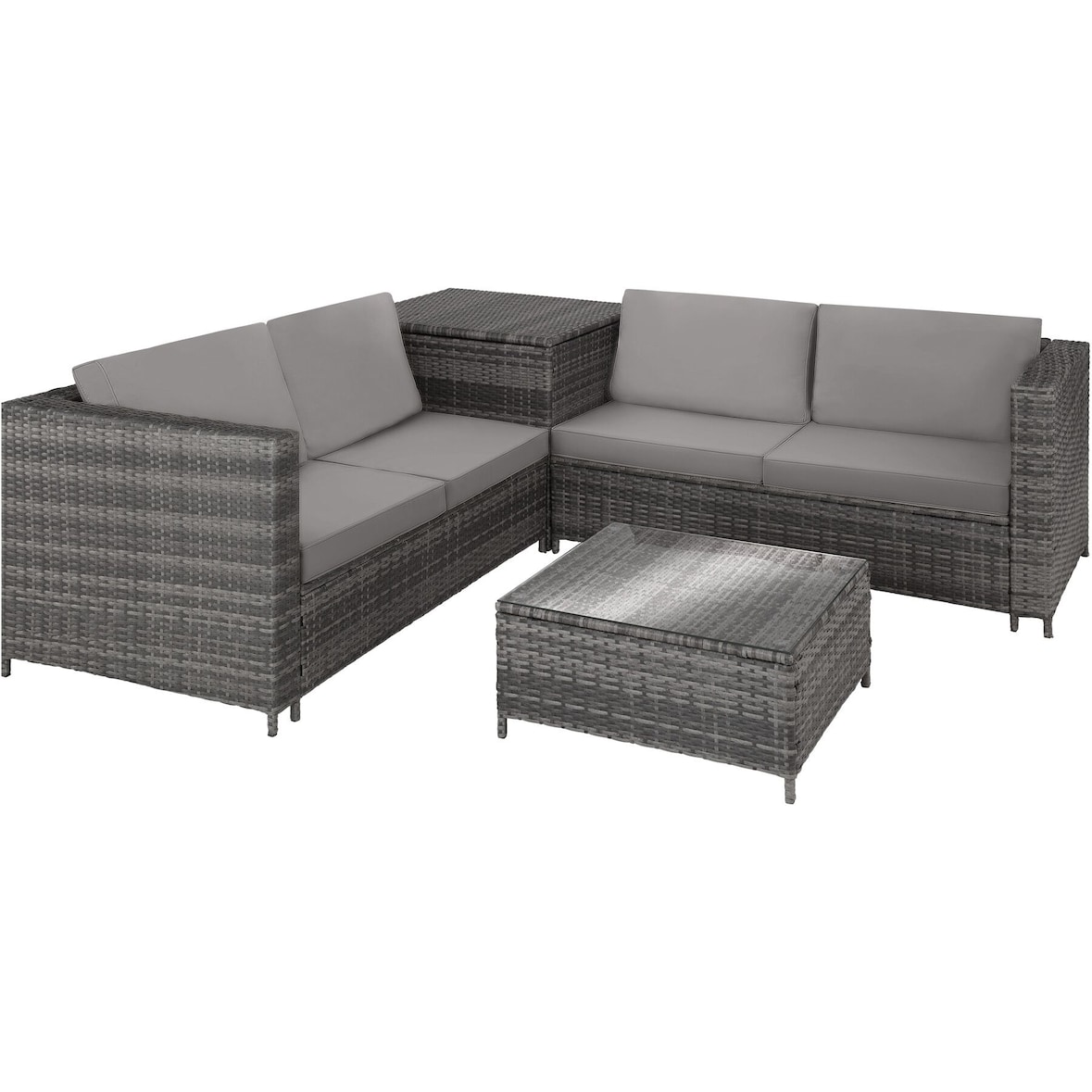 tectake Canapé de jardin Siena 4 places avec coffre de rangement - gris/gris clair - 404625