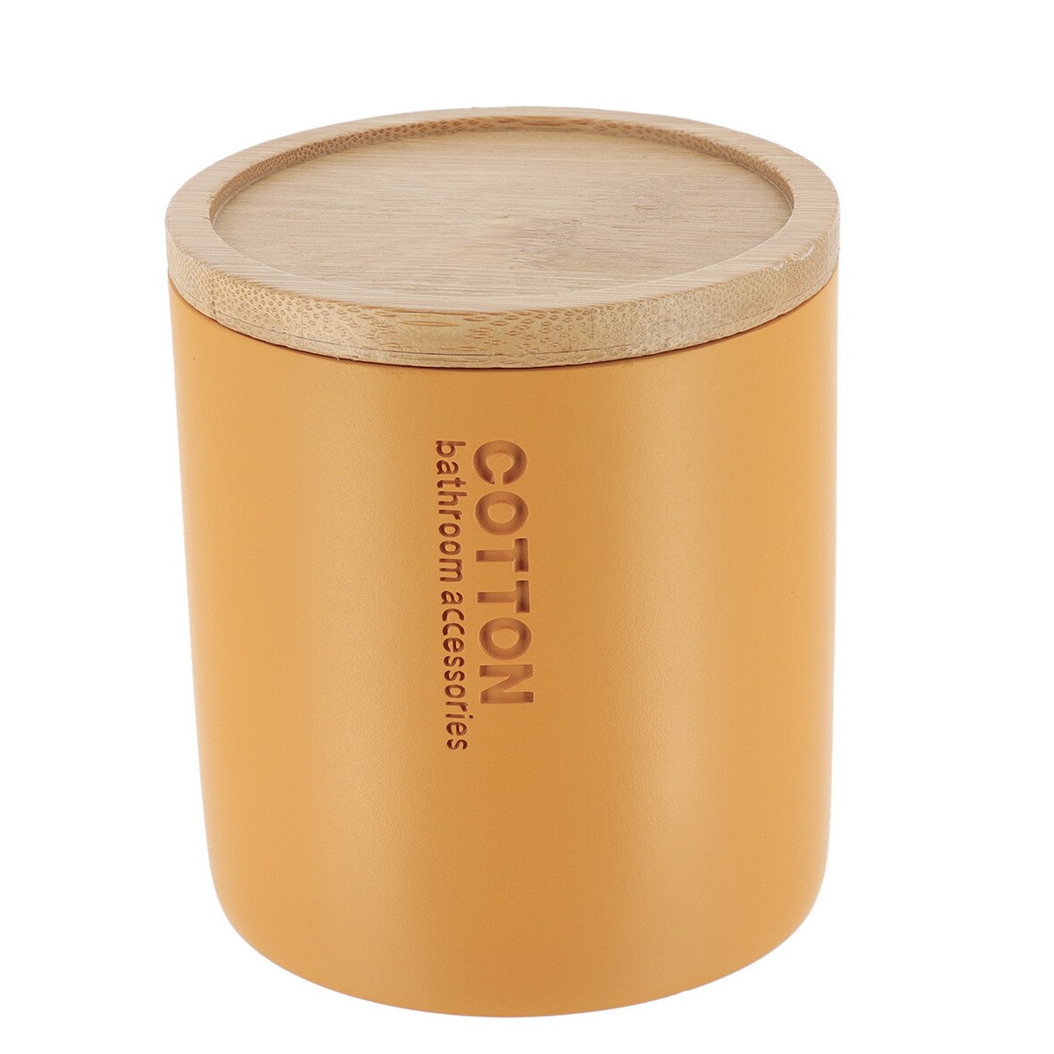 Boite à Coton et Cotons-tiges Jaune moutarde avec couvercle en Bambou