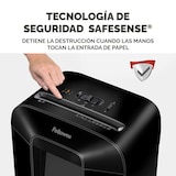 thumbnail of Fellowes Distruggidocumenti a frammento LX85, 12 fogli, per uso personale, cestino da 19L, con tecnologia Safesense®, sicurezza P-4, nero, 4400801