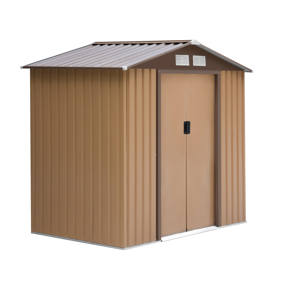 Outsunny caseta de jardín 213x130x185cm cobertizo metálico de exterior para almacenamiento de herramientas con 2 puertas correderas y 4 ventanas Caqui