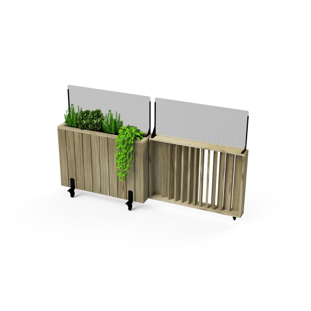 HORTALIA Kit de jardinière haute sur roues 100 x 24 x 80 cm avec garde-corps rabattable de 100 cm et pare-vent de 40 cm