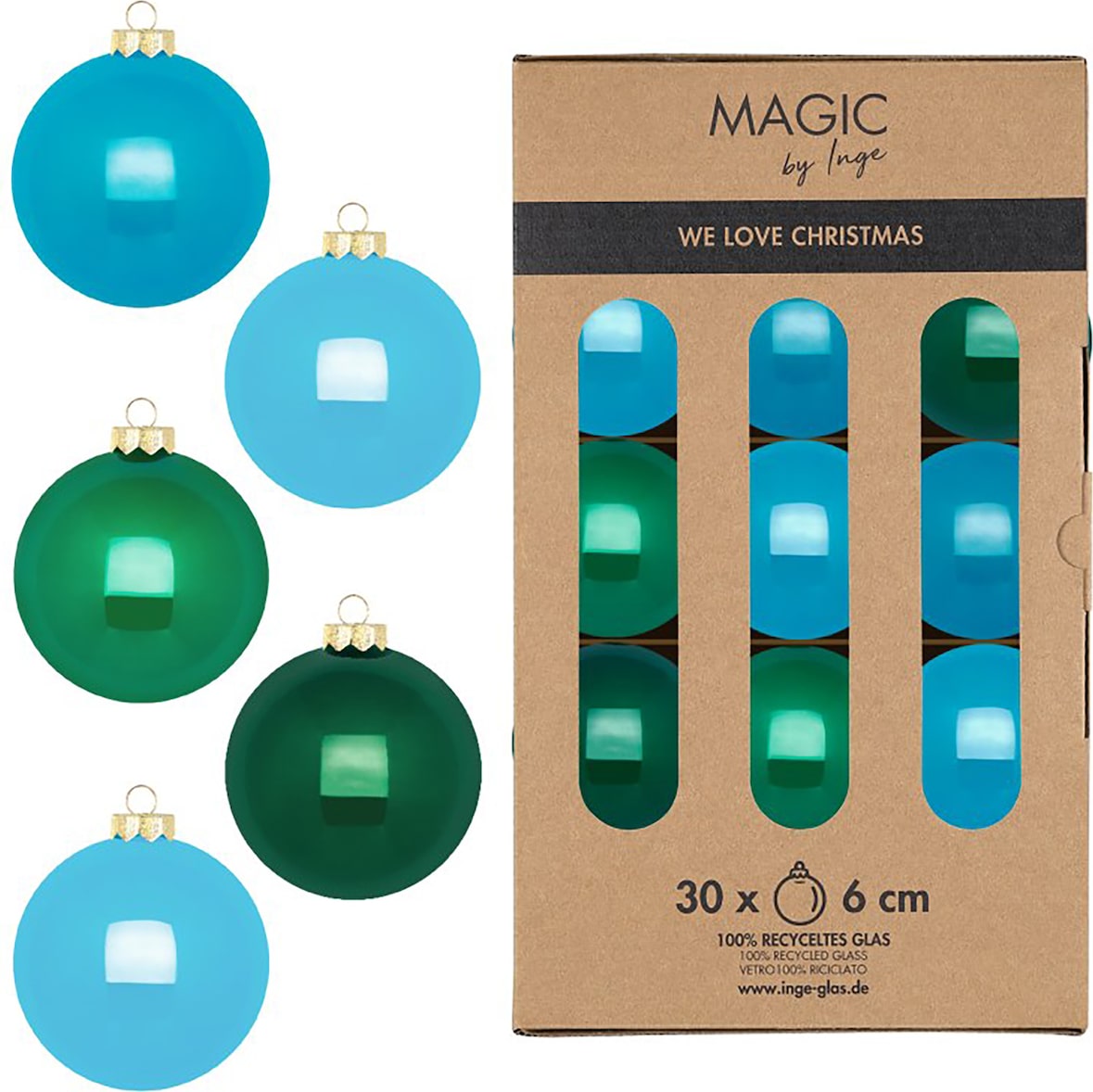 30 Weihnachtskugeln Glas 6cm matt & glänzend Christbaumkugeln Weihnachtsbaumkugeln Weihnachten Christbaumschmuck Weihnachtsbaumschmuck Grün Blau Mix