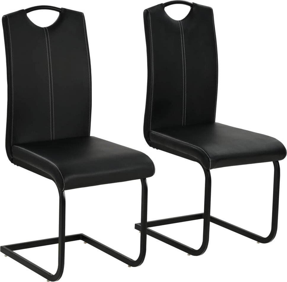 Décoshop26 - Set aus 2 Freischwinger-Esszimmerstühlen modernes Design schwarzes Kunstleder CDS020374