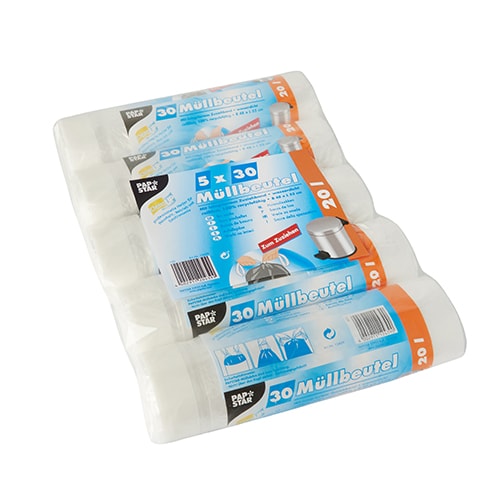 Starpak 150 Müllbeutel mit Zugband, HDPE 20 l 55 cm x 48 cm transparent
