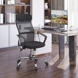 thumbnail of Bürostuhl Drehstuhl mit Netz Schwarz 65x63x119 cm höhenverstellbar mit Wippfunktion Kopfstütze Armlehnen 360 Grad Rollen