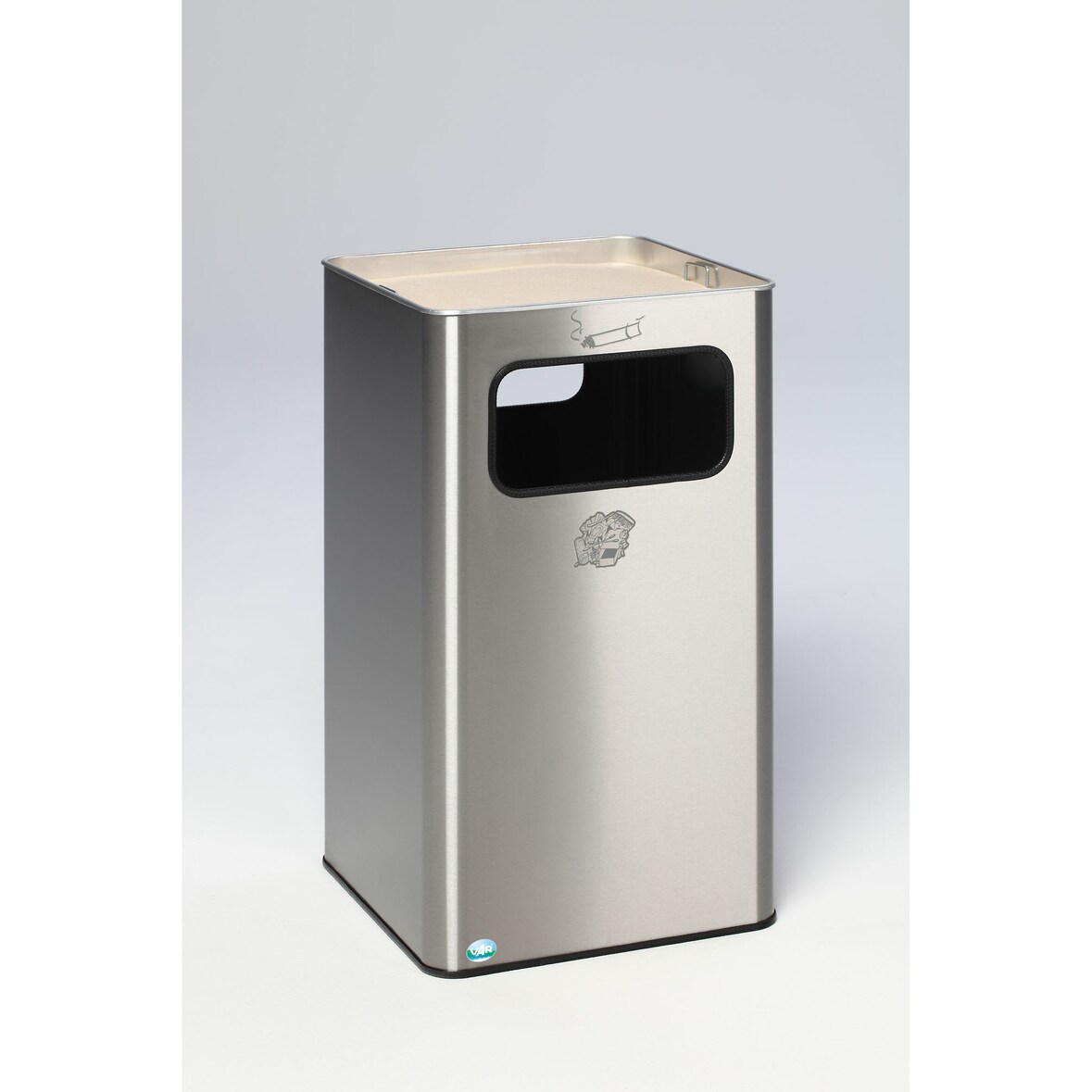 PROREGAL Kombiascher mit abgerundeten Ecken | 2-Fach Einwurf | 96 Liter, HxBxT 75,5x43x43cm | Edelstahl | Mülleimer Aschenbecher Abfalleimer