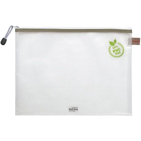 PVC-freier Reißverschluß-Beutel A4 transparent/taupe, weißer Reiß-