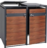 thumbnail of 2er Mülltonnenverkleidung HWC-J82, Mülltonnenbox, erweiterbar, Metall 50kg, anthrazit ~ Kirsche-Holzoptik dunkelbraun