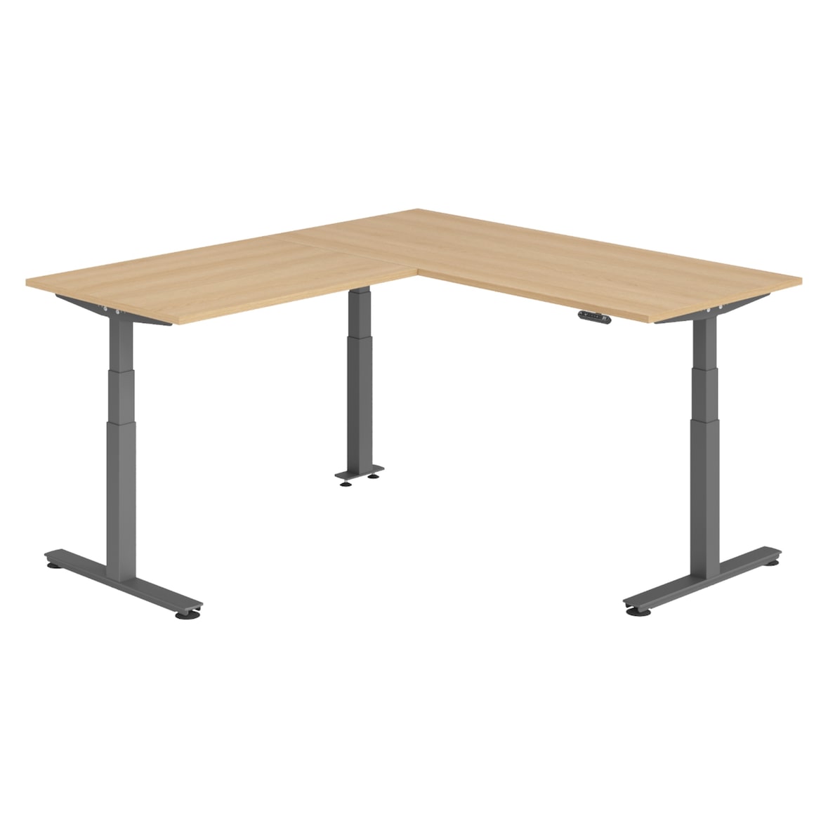 bümö Eckschreibtisch elektrisch höhenverstellbar L-Form: 180 x 200 cm in Eiche, Gestell graphit - Stehschreibtisch mit Memory-Steuerung, elektrischer