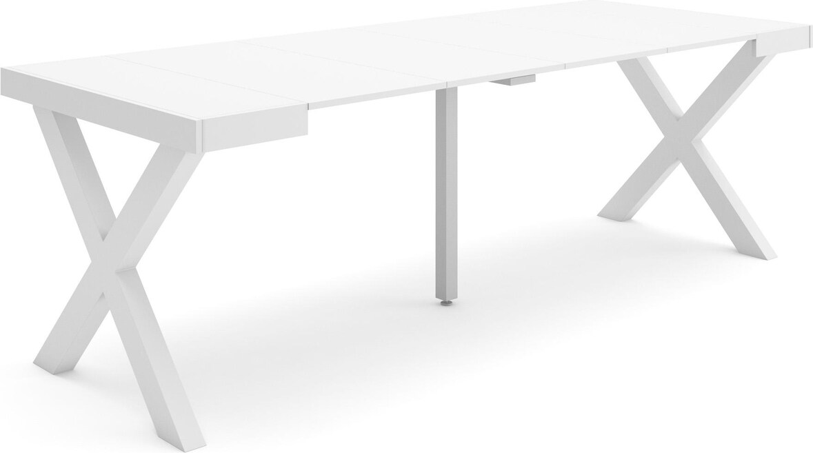 Ausziehbarer Konsolentisch, 222x90x73cm, Für 10 Personen, Holzbeine, Moderner Stil, Weiß _ 292_49