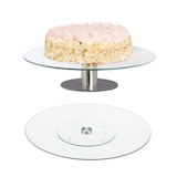 thumbnail of Relaxdays Tortenplatte, 2er Set mit & ohne Fuß, 360° drehbar, ∅ 30 cm, runde Kuchenplatte, Glas, transparent/silber