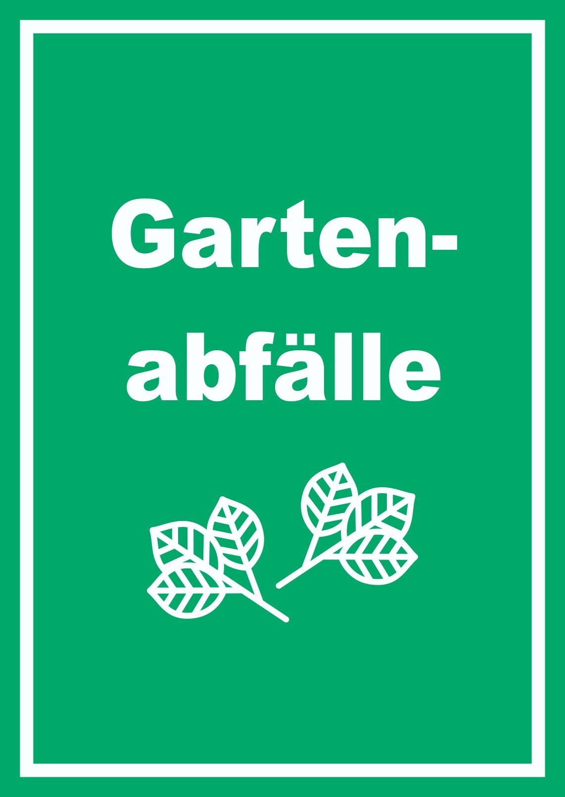 Gartenabfälle Mülltrennung Schild Text Symbol Blätter Garten hochkant A6 Rückseite selbstklebend