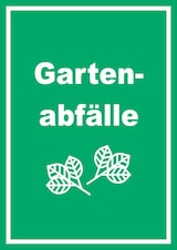 thumbnail of Gartenabfälle Mülltrennung Schild Text Symbol Blätter Garten hochkant A6 Rückseite selbstklebend