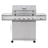 thumbnail of Tarrington House Barbecue a gas con 4 bruciatori principali + 1 laterale Glenwood, area cottura 41 × 71 cm, tavolino, con ruote, Edelstahl, grigio