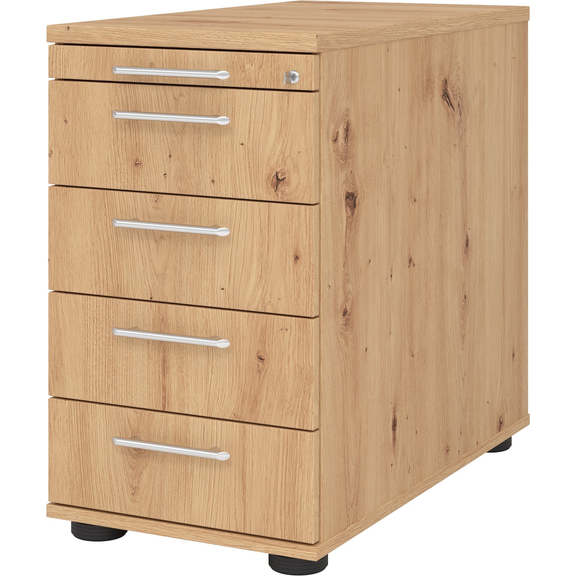 bümö Schreibtisch Schrank abschließbar, Schubladenschrank Holz in Asteiche, Container mit Schubladen - Schubladen Schrank Büro, Schreibtisch